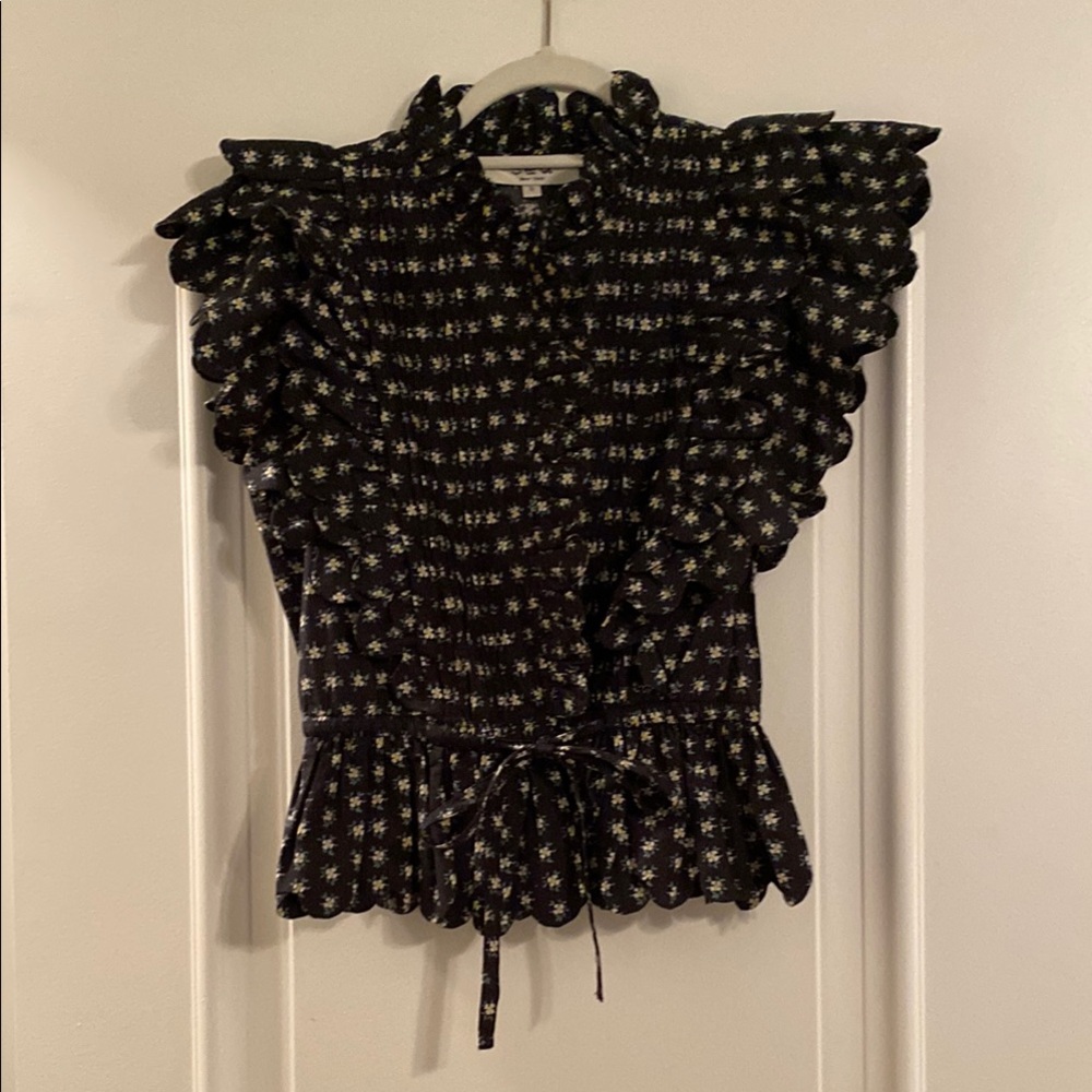 Black and White Ruffled Women's Top